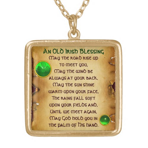 An Old Irish Blessing Parchment Gold Plated Necklace