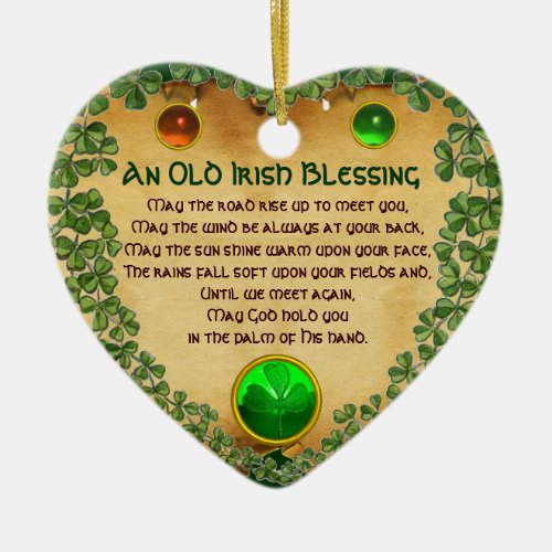 An Old Irish Blessing ParchmentHeart Ceramic Ornament