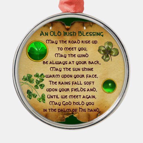 An Old Irish Blessing Parchment Metal Ornament