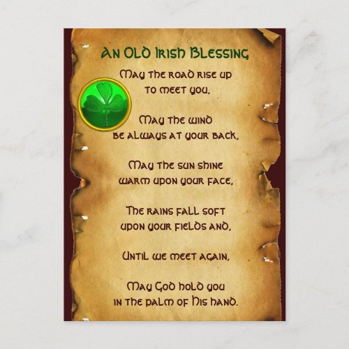 An Old Irish Blessing Parchment Postcard
