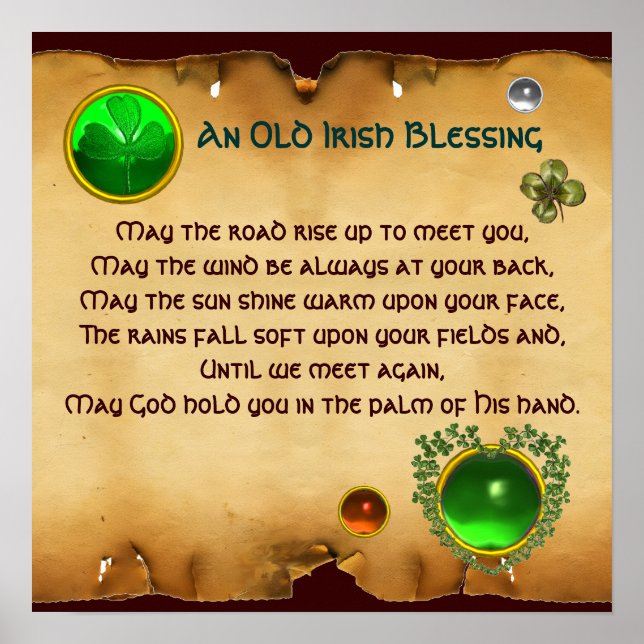 An Old Irish Blessing Parchment, Square Poster (Front)