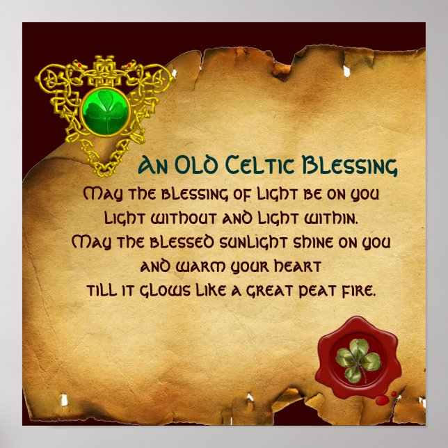 An Old Irish Blessing Parchment with Celtic Heart Poster (Front)
