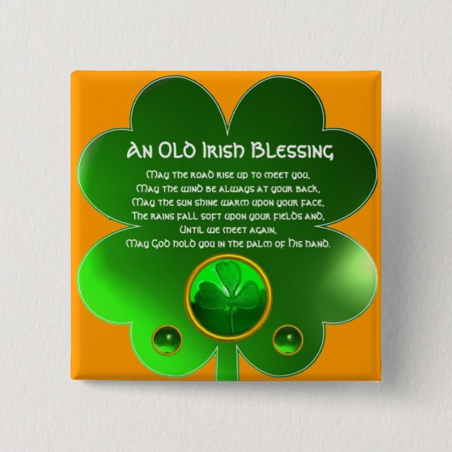 An Old Irish Blessing Shamrock Pinback Button (Front)