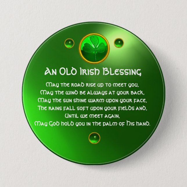 An Old Irish Blessing Shamrock Pinback Button (Front)