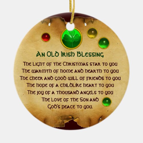 An Old Irish Christmas Blessing Heart Parchment Ceramic Ornament