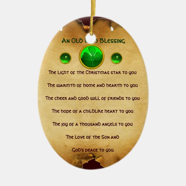 An Old Irish Christmas Blessing Parchment Ceramic Ornament (Front)