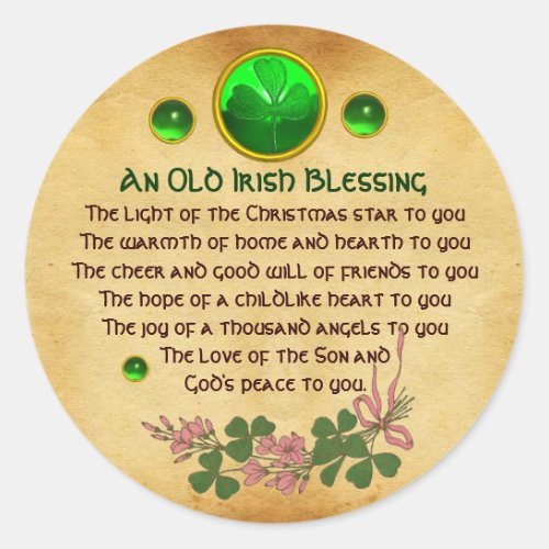 An Old Irish Christmas Blessing Parchment Classic Round Sticker