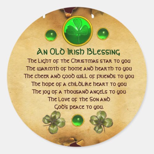 An Old Irish Christmas Blessing Parchment  Classic Round Sticker