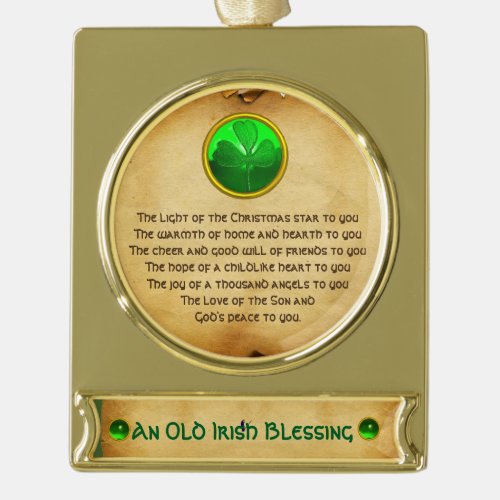An Old Irish Christmas Blessing Parchment Gold Plated Banner Ornament
