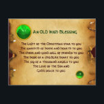 An Old Irish Christmas Blessing Parchment Holiday Postcard<br><div class="desc">Elegant , unique Celtic jewel with an emerald gem stone and shamrock inset with an ancient Irish prayer inside for Xmas Holiday. Antique classic brown parchment effects and very accurated design, 3D modeling and rendering by Bulgan Lumini (c).Part from series Hyper Talismans. .An elegant and classic design with an old...</div>