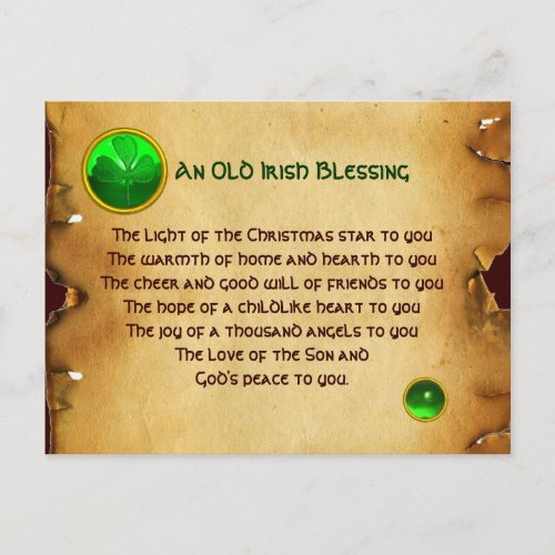 An Old Irish Christmas Blessing Parchment Holiday Postcard