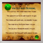 An Old Irish Christmas Blessing Parchment, Square Poster<br><div class="desc">Elegant , unique gold celtic jewel with an emerald gem stone and shamrock inset with an ancient irish prayer for Christmas Holiday . Antique classic brown parchment effects and very accurated design, 3D modeling and rendering by Bulgan Lumini (c).Part from series Hyper Talismans. .An elegant and classic design with an...</div>