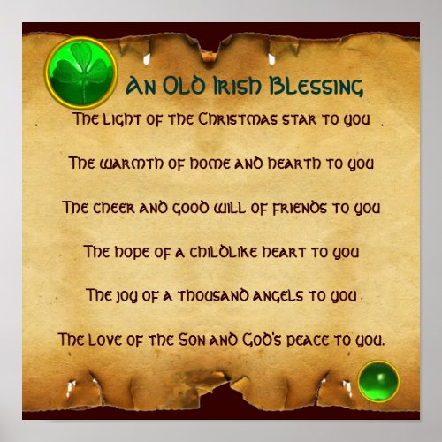 An Old Irish Christmas Blessing Parchment Square Poster