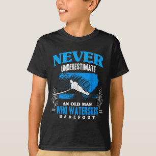 An old man waterskis barefoot water skiing beachAn T-Shirt