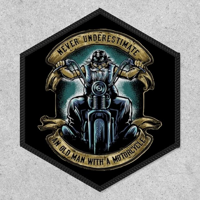 An Old Man With A Motorcycle Biker Vest Patch (Front)