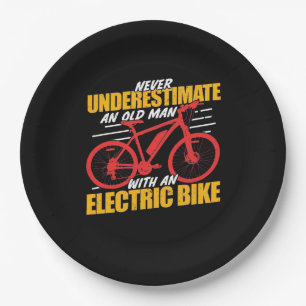 An Old Man With An Electrec Bike Paper Plates