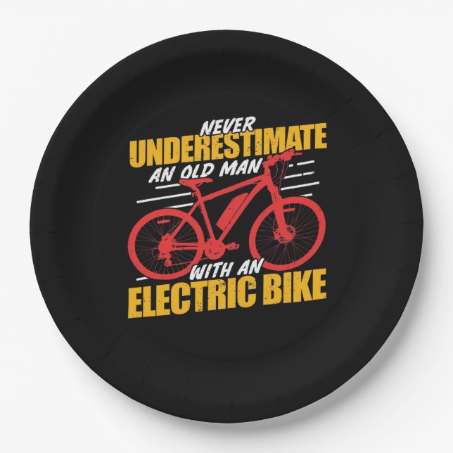 An Old Man With An Electrec Bike Paper Plates (Front)