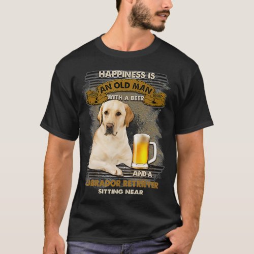An Old Man With Beer And Labrador Sitting Near T_Shirt
