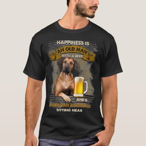 An Old Man With Beer And Rhodesian Ridgeback T_Shirt