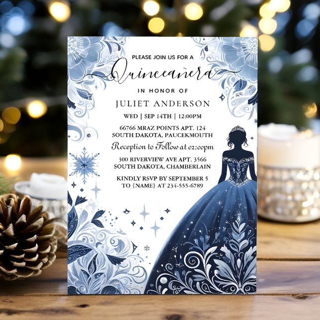 An Ombre ivory Ice Sky Gold Royal Blue Quinceanera Invitation (Creator Uploaded)