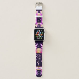 An open vintage window with pendants against a bac apple watch band