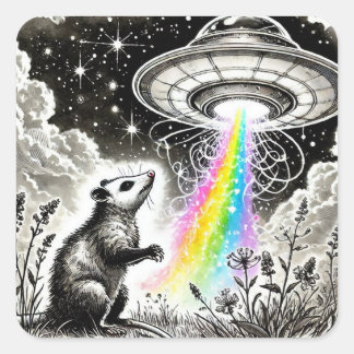 An opossum and a UFO Square Sticker