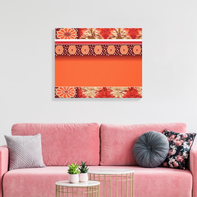 An orange and brown patterned fabric featuring a v canvas print (Insitu(LivingRoom))