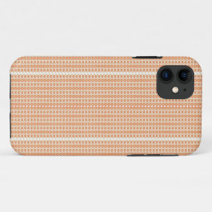 an orange and white striped background with small iPhone 11 case
