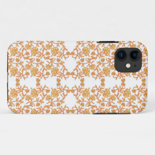 an orange and white wallpaper with a floral design iPhone 11 case