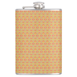 an orange and yellow background with a pattern flask