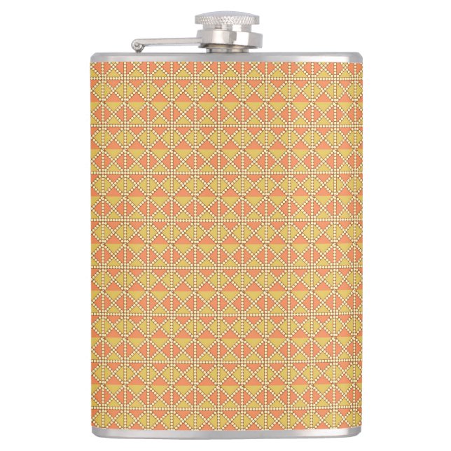 an orange and yellow background with a pattern flask (Front)