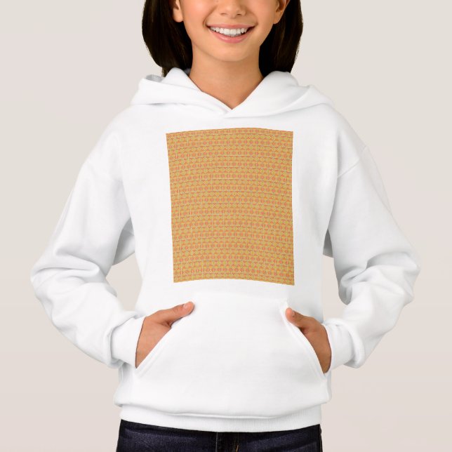 an orange and yellow background with a pattern hoodie (Front)