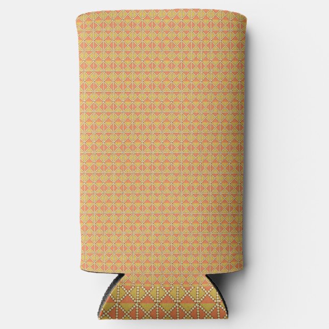 an orange and yellow background with a pattern seltzer can cooler (Front)