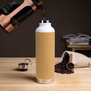 an orange and yellow background with a pattern water bottle