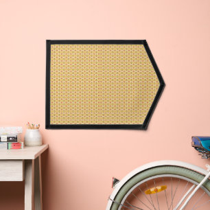 an orange and yellow background with circles pennant