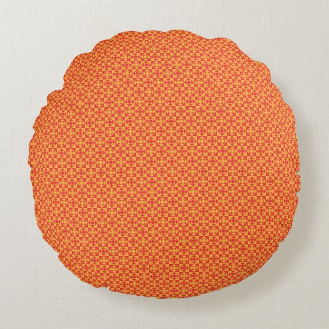 an orange and yellow background with small squares round pillow (Front)