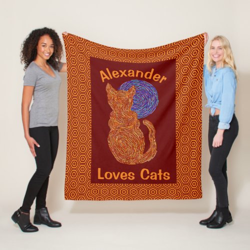 An Orange Cat And The Moon Cat Lover Personalized Fleece Blanket