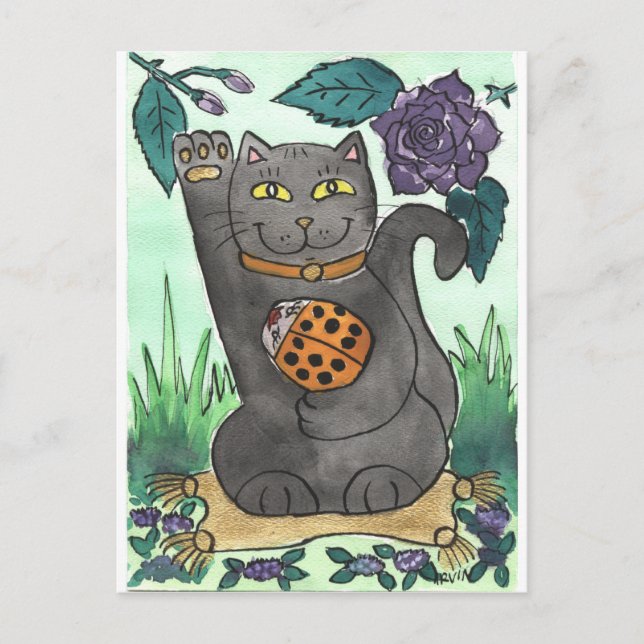 An Orange Ladybug & Purple Roses Postcard (Front)