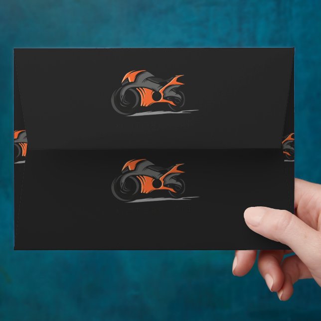 an orange motorcycle with a black background envelope (Hand)
