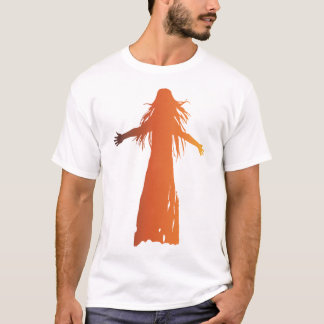 An orange-toned silhouette a woman  flowing hair T-Shirt