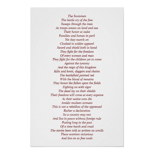 An original poem about Scottish Warriors Poster