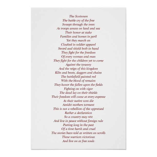 An original poem about Scottish Warriors Poster (Front)