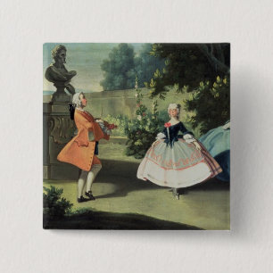 An ornamental garden with a young girl dancing to button