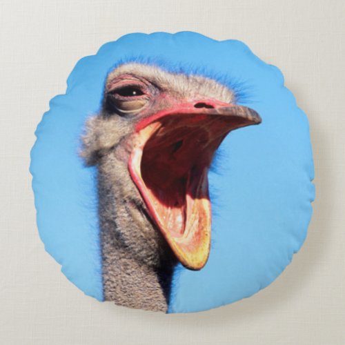 An Ostrich showing aggression Round Pillow