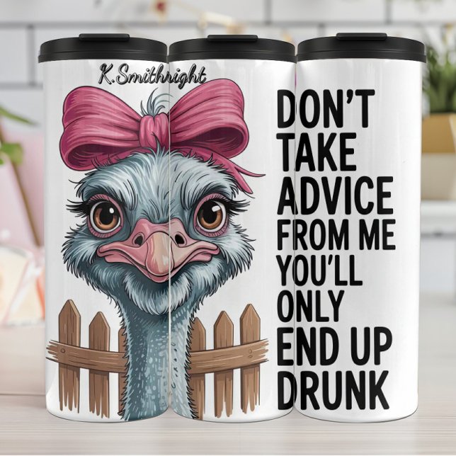 An Ostrich with a Pink Bow Thermal Tumbler (Creator Uploaded)