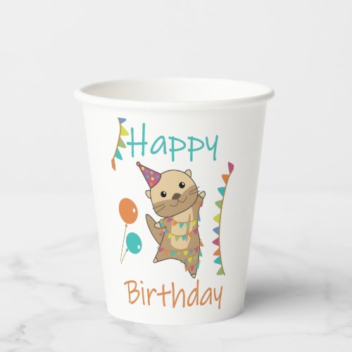 An Otter Birthday Wishes Cute Happy Otter Adult Cl Paper Cups