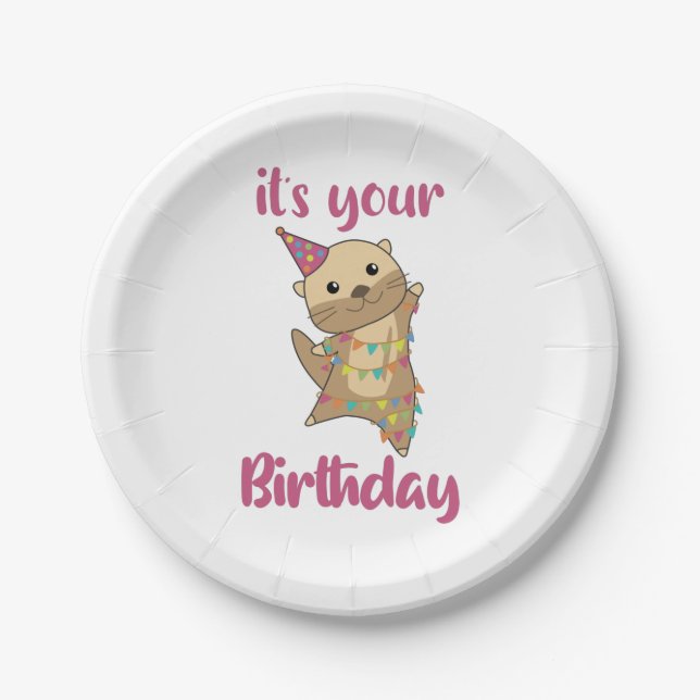 An Otter Birthday Wishes Cute Happy Otter Adult Cl Paper Plates (Front)
