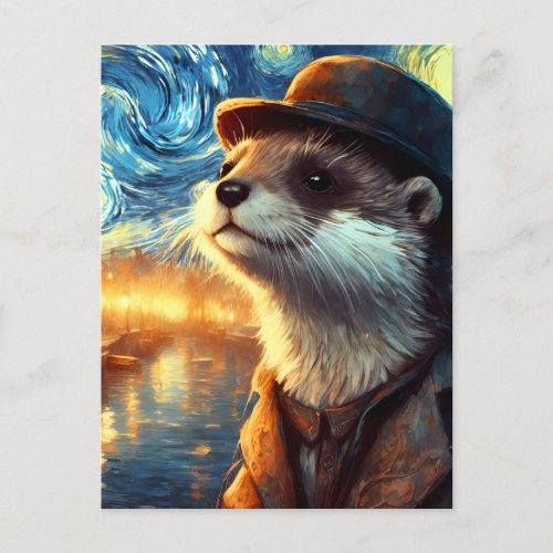 An Otter in The Starry Night Postcard