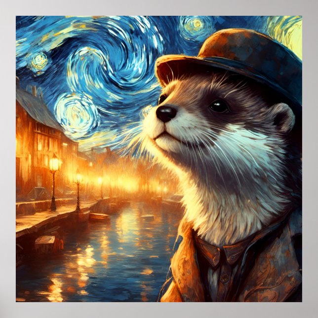 An Otter in The Starry Night Poster (Front)