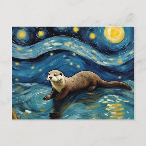 An Otter in the Starry Night Sea Postcard